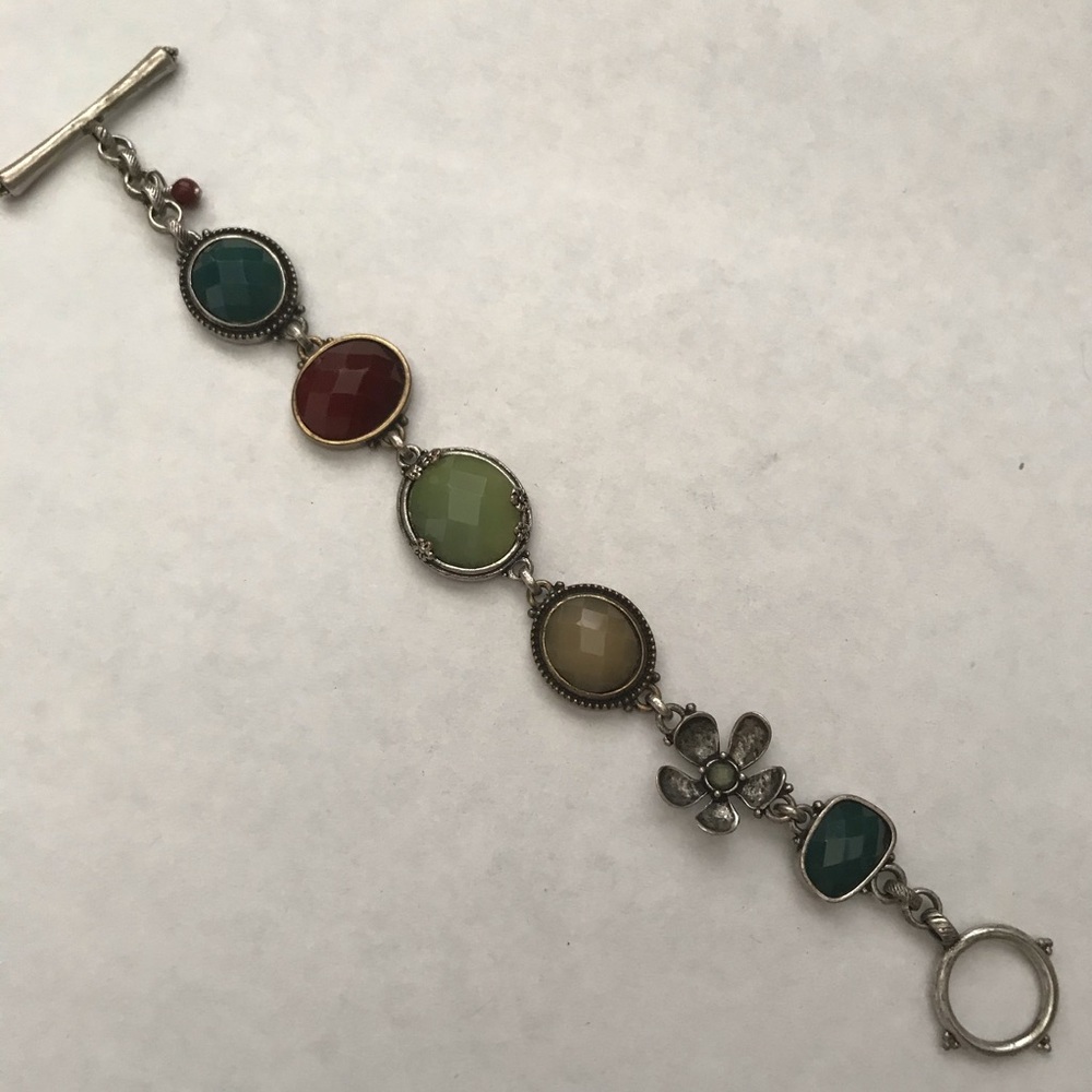 Lucky Brand mixed stone bracelet silver and greens
